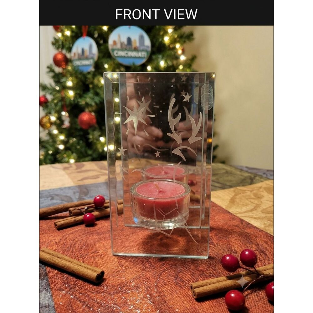 Mirrored Votive Candle Holder W/Star & Antlers Engraved RH#41